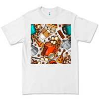 White camping coffee cups marshmallow and moka pot with leopard seamless pat Premium Tee - BundleAndBundleShop