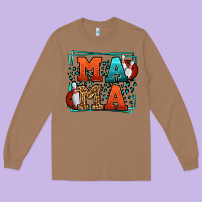 Bowling Mama Leopard Frame Mother's Day Long Sleeve Tee Designed By Lillyallendesigns