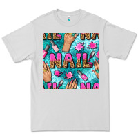 Dove Grey nail art hands and polish with turquoise leopard and glitter seamless  Premium Tee - BundleAndBundleShop