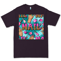 Plum nail art hands and polish with turquoise leopard and glitter seamless  Premium Tee - BundleAndBundleShop
