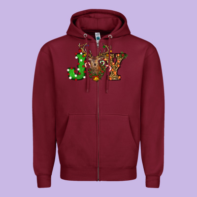 Christmas Joy Reindeer Zipper Hoodie Designed By Ranaportraitstore
