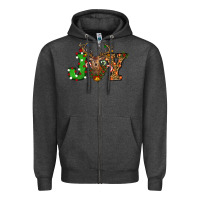 Charcoal Heather Christmas Joy Reindeer Zipper Hoodie - RanaPortraitStore