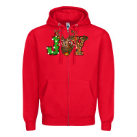 Red Christmas Joy Reindeer Zipper Hoodie - RanaPortraitStore
