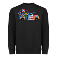 Black USA 4th of July Sunflower Truck Heavyweight Sweatshirt - Jasminsmagicworld