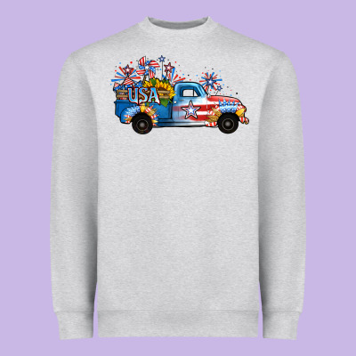 Usa 4th Of July Sunflower Truck Heavyweight Sweatshirt Designed By Jasminsmagicworld