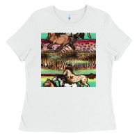 White horses seamless pattern Ladies Tee - BundleAndBundleShop