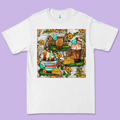 Cow Coffee Cups And Farm With Leopard Seamless Pattern Bbs Premium Tee Designed By Bundleandbundleshop