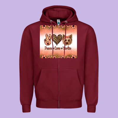 Peace Love Yorkie Zipper Hoodie Designed By Jasminsmagicworld