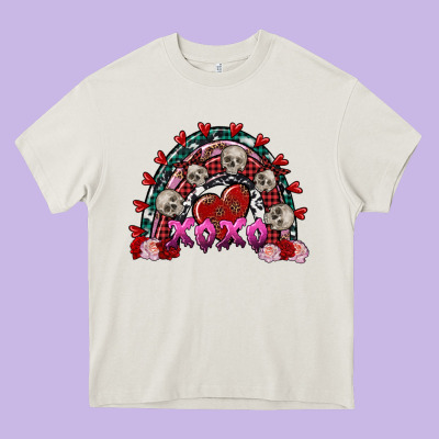 Skull Xoxo Rainbow Valentine's Day Heavy Core Tee Designed By Fadigitalartstudio