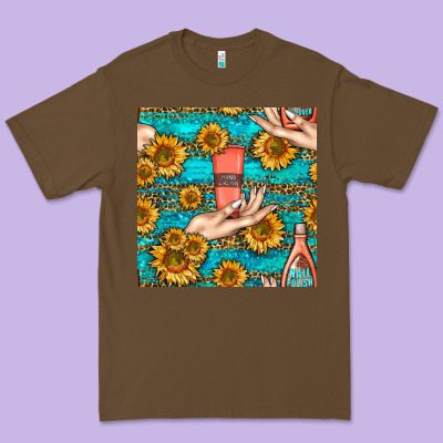 Hand Cream Nail Polish Remover And Sunflowers With Leopard And Glitter Premium Tee Designed By Bundleandbundleshop