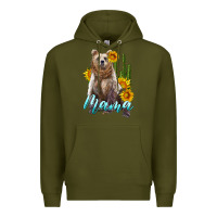 Army Green mama bear with sunflowers and cactus Premium Hoodie - Artiststas