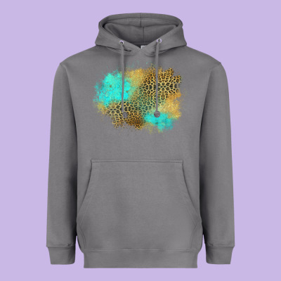 Turquoise Leopard Patch Heavyweight Hoodie Designed By Jasminsmagicworld