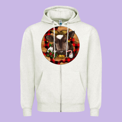 Christmas Baby Cow Zipper Hoodie Designed By Ranaportraitstore