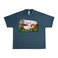 Midnight Navy Mom With White Chester Pig And Baby Pig Urban Heavy Tee - LillyAllenDesigns
