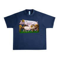 Navy Mom With White Chester Pig And Baby Pig Urban Heavy Tee - LillyAllenDesigns