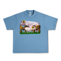 Pebble Blue Mom With White Chester Pig And Baby Pig Urban Heavy Tee - LillyAllenDesigns