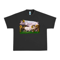 Pigment Black Mom With White Chester Pig And Baby Pig Urban Heavy Tee - LillyAllenDesigns