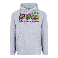 Heather Grey peace love mardi gras king cake Heavyweight Hoodie - RanaPortraitStore
