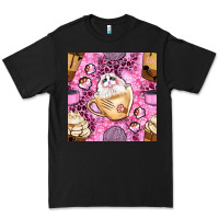 Black cat coffee cups and paw with leopard and glitter seamless pattern bbs Premium Tee - BundleAndBundleShop
