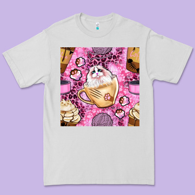 Cat Coffee Cups And Paw With Leopard And Glitter Seamless Pattern Bbs Premium Tee Designed By Bundleandbundleshop