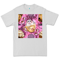 Dove Grey cat coffee cups and paw with leopard and glitter seamless pattern bbs Premium Tee - BundleAndBundleShop