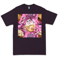 Plum cat coffee cups and paw with leopard and glitter seamless pattern bbs Premium Tee - BundleAndBundleShop