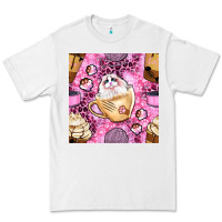 White cat coffee cups and paw with leopard and glitter seamless pattern bbs Premium Tee - BundleAndBundleShop