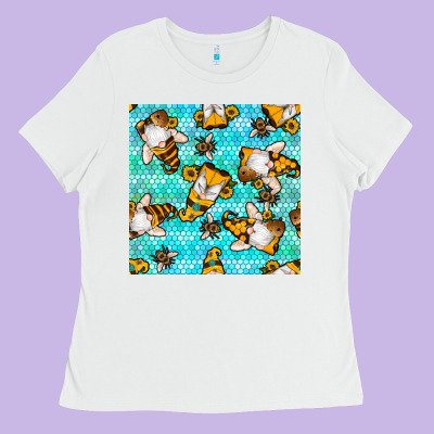 Honey Bee Gnomes Seamless Pattern Ladies Tee Designed By Bundleandbundleshop