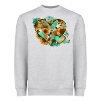 Heather Grey Leopard Sunflower Cowhide Glitter Heart Heavyweight Sweatshirt - Jasminsmagicworld
