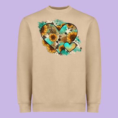 Leopard Sunflower Cowhide Glitter Heart Heavyweight Sweatshirt Designed By Jasminsmagicworld