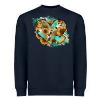 Navy Leopard Sunflower Cowhide Glitter Heart Heavyweight Sweatshirt - Jasminsmagicworld