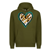 Army Green Glitter Leopard Heart Premium Hoodie - Jasminsmagicworld