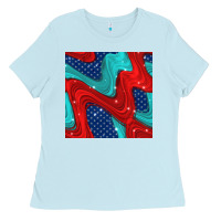 Baby Blue american flag stripes seamless pattern Ladies Tee - BundleAndBundleShop