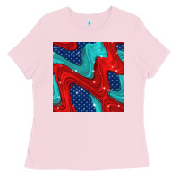 Bubblegum Pink american flag stripes seamless pattern Ladies Tee - BundleAndBundleShop