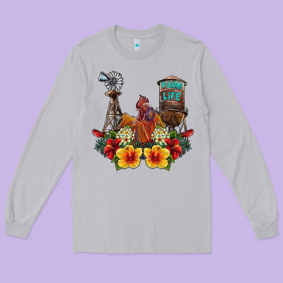 Farm Life Rooster Long Sleeve Tee Designed By Sublimationcraftshop