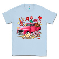 Dusty Blue Valentine's Day Truck Farm Animals Classic Tee - FaDigitalArtStudio