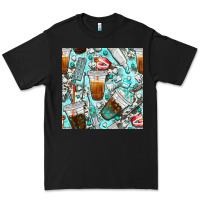 Black dentist coffee cups toothpaste and teeth with cowhide seamless pattern Premium Tee - BundleAndBundleShop