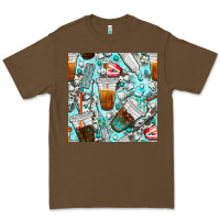 Cacao dentist coffee cups toothpaste and teeth with cowhide seamless pattern Premium Tee - BundleAndBundleShop