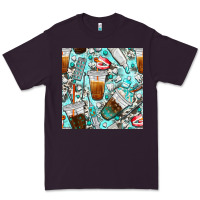 Plum dentist coffee cups toothpaste and teeth with cowhide seamless pattern Premium Tee - BundleAndBundleShop