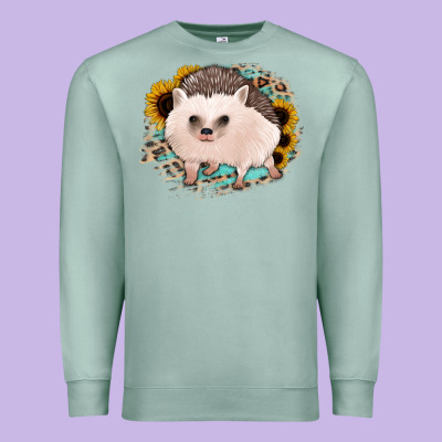 Hedgehog With Sunflowers And Leopard Premium Sweatshirt Designed By Jasminsmagicworld