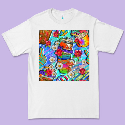 Hippie Coffee Cups And Flowers And Peace Seamless Pattern Bbs Premium Tee Designed By Bundleandbundleshop