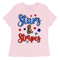 Bubblegum Pink stars & stripes Ladies Tee - BundleAndBundleShop
