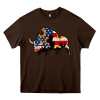 Chocolate Brown american flag bison Heavy Core Tee - Jasminsmagicworld