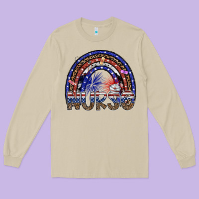 American Nurse Long Sleeve Tee Designed By Sublimationcraftshop