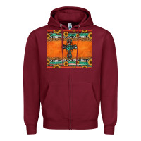 Burgundy sunflowers cross aztec pattern Zipper Hoodie - Jasminsmagicworld
