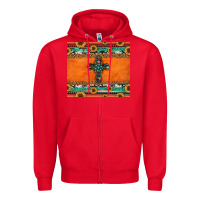 Red sunflowers cross aztec pattern Zipper Hoodie - Jasminsmagicworld