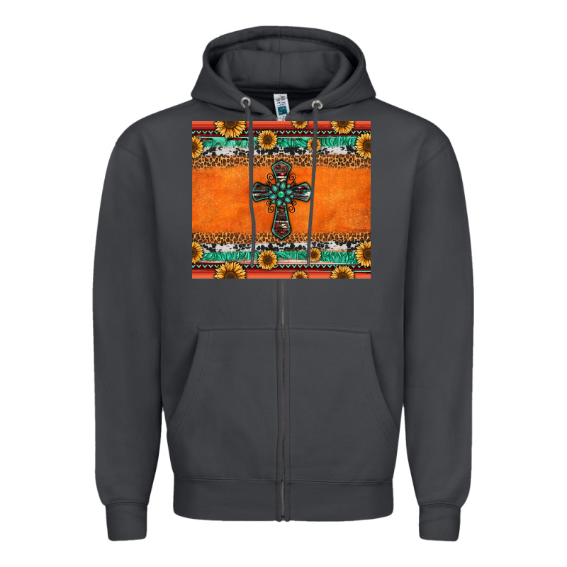 Sunflowers Cross Aztec Pattern Zipper Hoodie by Jasminsmagicworld | Teevron