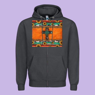 Sunflowers Cross Aztec Pattern Zipper Hoodie Designed By Jasminsmagicworld
