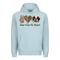 Blue Mist Peace Love St. Bernard Premium Hoodie - Jasminsmagicworld