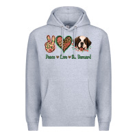 Heather Grey Peace Love St. Bernard Premium Hoodie - Jasminsmagicworld